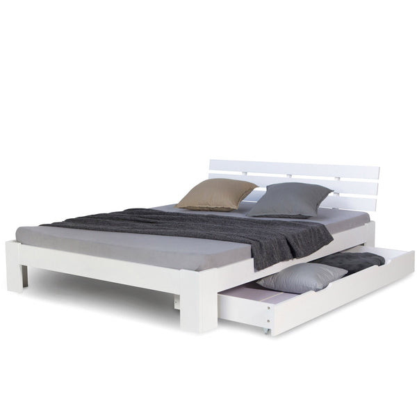 Holzbett 140x200 cm Weiss Doppelbett mit Bettkasten mit Lattenrost massiv Kind Jugend Gast