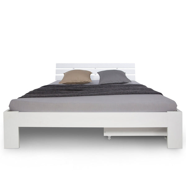 Holzbett 140x200 cm Weiss Doppelbett mit Bettkasten mit Lattenrost massiv Kind Jugend Gast