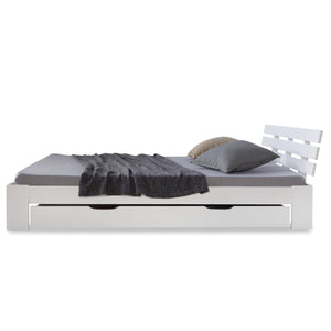 Holzbett 140x200 cm Weiss Doppelbett mit Bettkasten mit Lattenrost massiv Kind Jugend Gast
