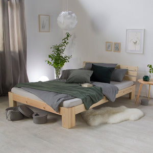 Holzbett 140x200 cm Natur | Doppelbett mit Bettkasten | mit Lattenrost | massiv | Kind Jugend Gast