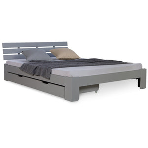 Holzbett 140x200 cm Grau | Doppelbett mit Bettkasten | mit Lattenrost | massiv | Kind Jugend Gast