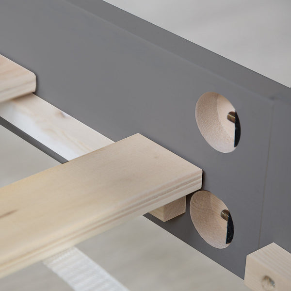 Holzbett 140x200 cm Grau | Doppelbett mit Bettkasten | mit Lattenrost | massiv | Kind Jugend Gast
