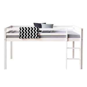 Hochbett mit Matratze Lattenrost 90x200 cm Kinderbett Weiss Massiv Stockbett