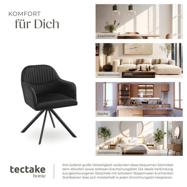 Samt-Drehstuhl Lona schwarz/schwarz 4er Set