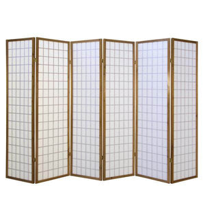 6 fach Holz Paravent Raumteiler Shoji braun