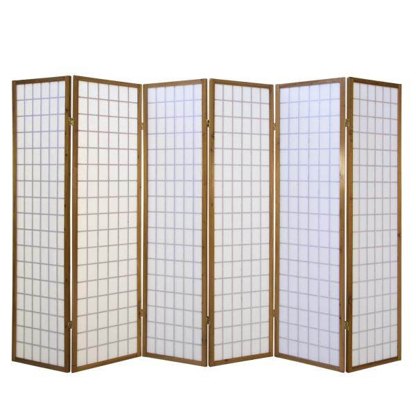 6 fach Holz Paravent Raumteiler Shoji braun