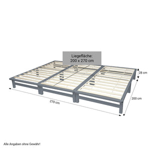 Familienbett 270x200 cm Grau | Maxi Palettenbett XXL | mit Lattenrost | Holz | auch einzeln stellbar