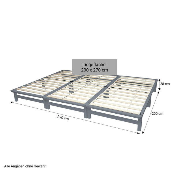 Familienbett 270x200 cm Grau | Maxi Palettenbett XXL | mit Lattenrost | Holz | auch einzeln stellbar