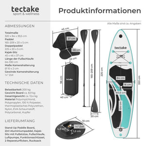 Stand-Up Paddle Board 2in1 Zenon weiss/türkis 320 cm mit Kamerahalterung