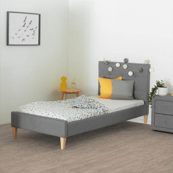 Polsterbett mit Matratze 90x200 Lattenrost Doppelbett Bett Grau