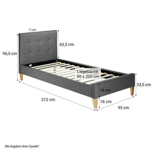 Polsterbett mit Matratze 90x200 Lattenrost Doppelbett Bett Grau
