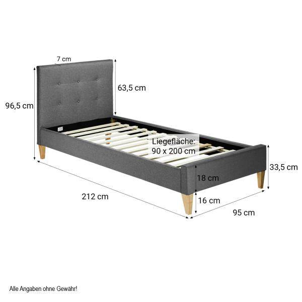 Polsterbett mit Matratze 90x200 Lattenrost Doppelbett Bett Grau