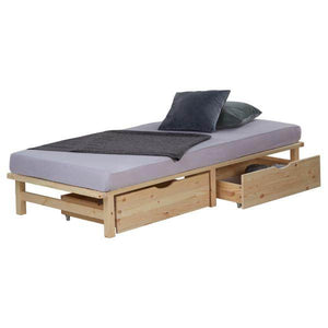Palettenbett 90x200 cm mit Bettkasten 2er Set Lattenrost Holzbett Natur