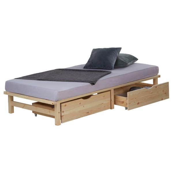 Palettenbett 90x200 cm mit Bettkasten 2er Set Lattenrost Holzbett Natur