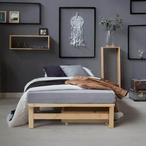 Palettenbett 90x200 cm mit Bettkasten 2er Set Lattenrost Holzbett Natur