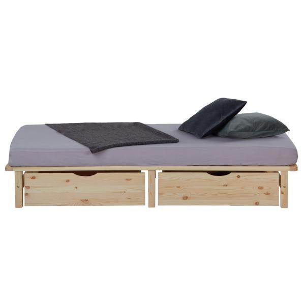 Palettenbett 90x200 cm mit Bettkasten 2er Set Lattenrost Holzbett Natur