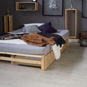 Palettenbett 140x200 cm mit Bettkasten 2er Set Lattenrost Holzbett Natur