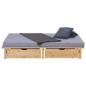 Palettenbett 140x200 cm mit Bettkasten 2er Set Lattenrost Holzbett Natur