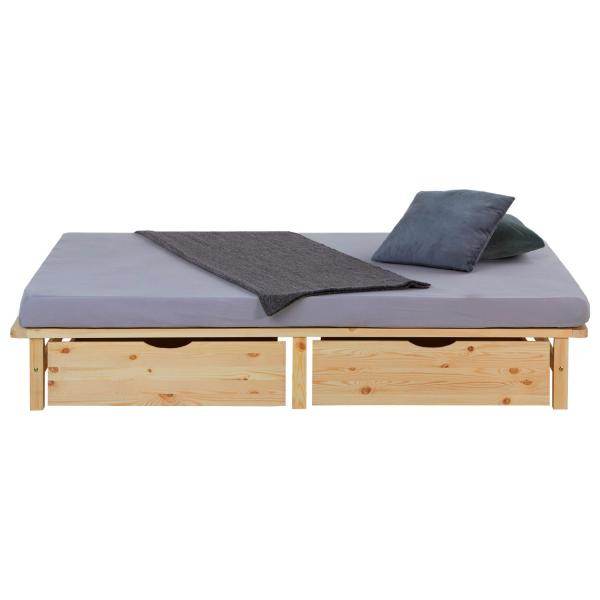 Palettenbett 140x200 cm mit Bettkasten 2er Set Lattenrost Holzbett Natur
