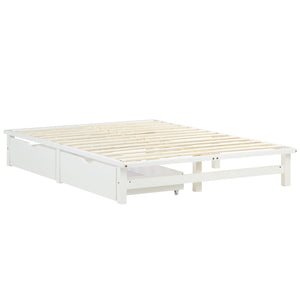Palettenbett 140x200 cm Weiss | Doppelbett mit Bettkästen | mit Lattenrost | Holz | Kind Jugend Gast