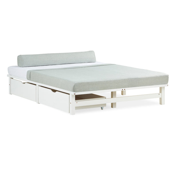 Palettenbett 140x200 cm Weiss | Doppelbett mit Bettkästen | mit Lattenrost | Holz | Kind Jugend Gast