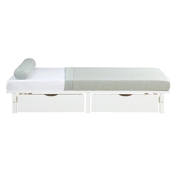 Palettenbett 140x200 cm Weiss | Doppelbett mit Bettkästen | mit Lattenrost | Holz | Kind Jugend Gast