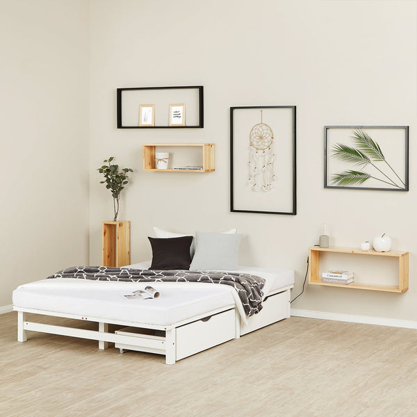 Palettenbett 140x200 cm Weiss | Doppelbett mit Bettkästen | mit Lattenrost | Holz | Kind Jugend Gast