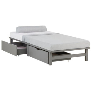 Palettenbett 90x200 cm mit Bettkästen & Matratze Grau