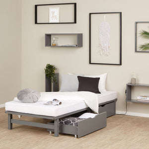 Palettenbett 90x200 cm mit Bettkästen & Matratze Grau