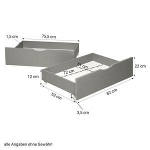 Palettenbett 90x200 cm Grau | Einzelbett mit Bettkästen | mit Lattenrost | Holz | Kind Jugend Gast