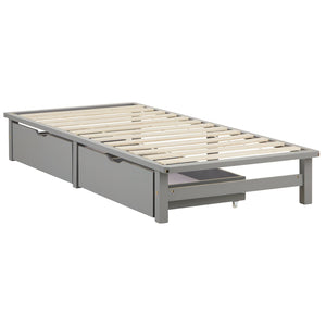 Palettenbett 90x200 cm Grau | Einzelbett mit Bettkästen | mit Lattenrost | Holz | Kind Jugend Gast