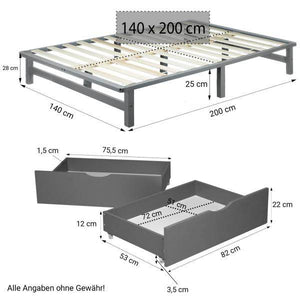 Palettenbett 140x200 cm mit Bettkasten 2er Set Lattenrost Holzbett