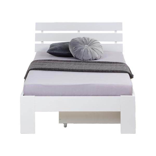 Einzelbett mit Bettkasten 90x200 Holzbett Futonbett Weiss Kiefer Massivholz