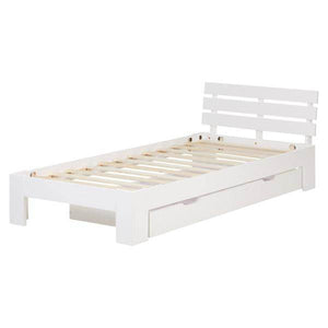 Einzelbett mit Bettkasten 90x200 Holzbett Futonbett Weiss Kiefer Massivholz