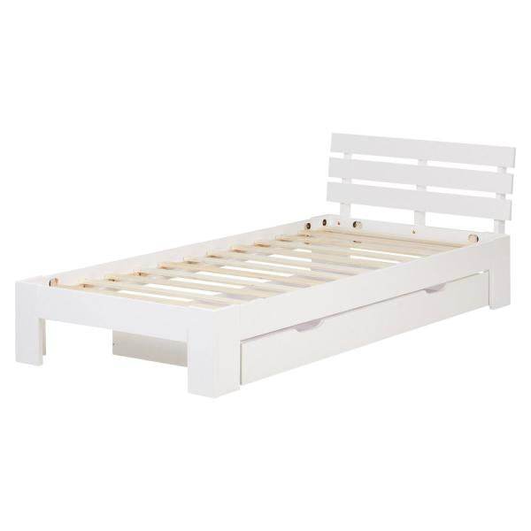 Einzelbett mit Bettkasten 90x200 Holzbett Futonbett Weiss Kiefer Massivholz