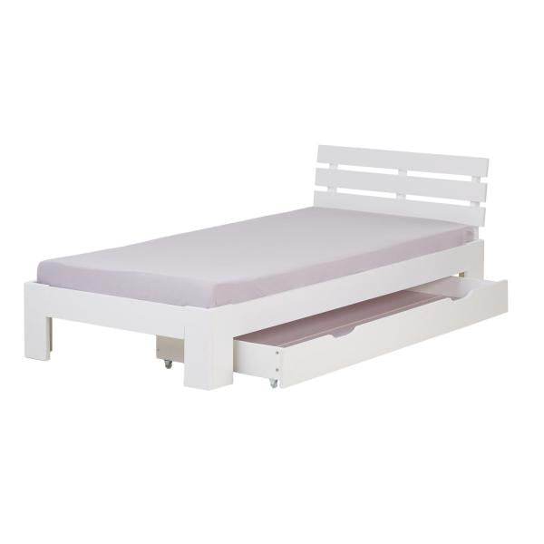 Einzelbett mit Bettkasten 90x200 Holzbett Futonbett Weiss Kiefer Massivholz