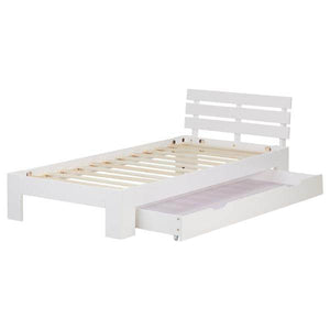 Einzelbett mit Bettkasten 90x200 Holzbett Futonbett Weiss Kiefer Massivholz
