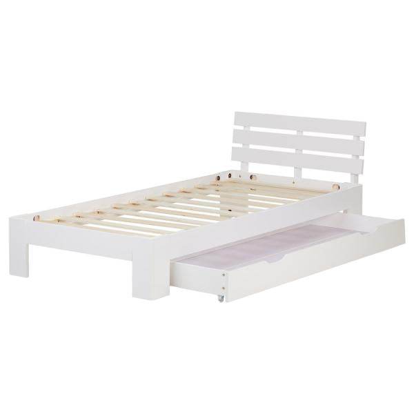 Einzelbett mit Bettkasten 90x200 Holzbett Futonbett Weiss Kiefer Massivholz