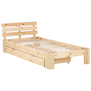 Holzbett mit Bettkasten 90x200 Futonbett Natur Kiefer Massivholz