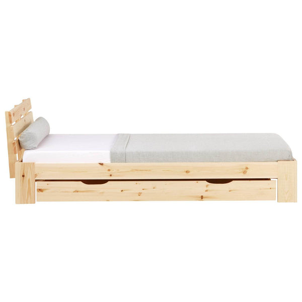 Holzbett mit Bettkasten 90x200 Futonbett Natur Kiefer Massivholz