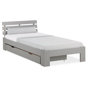 Holzbett 90x200 cm Grau | Einzelbett mit Bettkasten | mit Lattenrost | massiv | Kind Jugend Gast