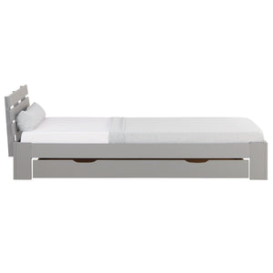 Holzbett 90x200 cm Grau | Einzelbett mit Bettkasten | mit Lattenrost | massiv | Kind Jugend Gast