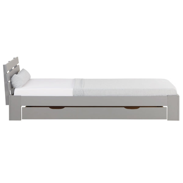 Holzbett 90x200 cm Grau | Einzelbett mit Bettkasten | mit Lattenrost | massiv | Kind Jugend Gast