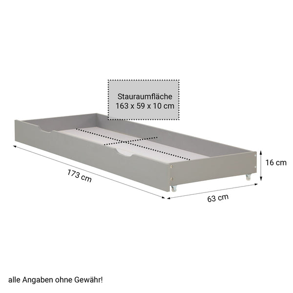Holzbett 90x200 cm Grau | Einzelbett mit Bettkasten | mit Lattenrost | massiv | Kind Jugend Gast