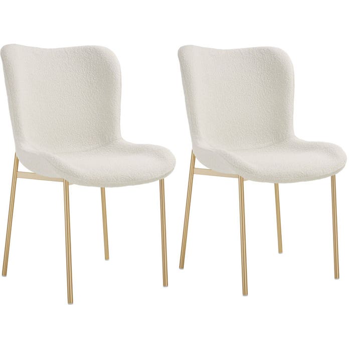 Fauteuil rembourré Tessa Bouclé, blanc/or, lot de 2