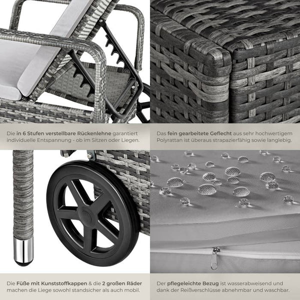 Rattan Sonnenliege grau/hellgrau