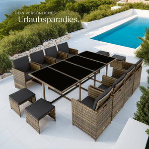 Rattan Sitzgruppe Palma 8+4+1 mit Schutzhülle natur/dunkelgrau