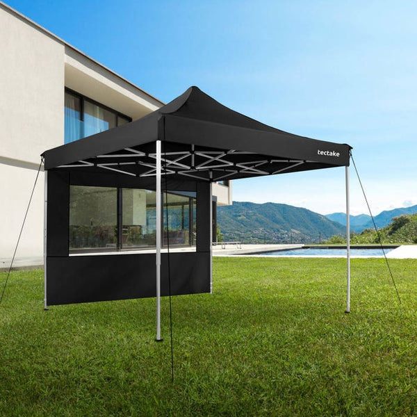 Faltbarer Pavillon 3x3m mit 2 Seitenteilen, schwarz