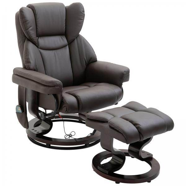 Massagesessel Relaxsessel mit Fusshocker Heizfunktion Kunstleder Braun