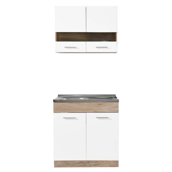 Küche Weiss Küchenzeile ohne Geräte Einbauküche Singleküche Küchenschränke 80 cm Eiche Grau
